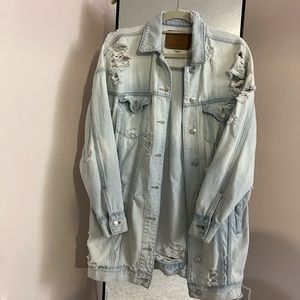 American Eagle Distressed Long Denim Jacket